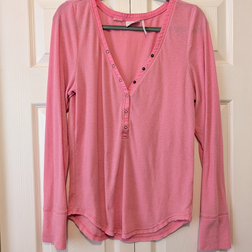 Urban Outfitters Pink Button-Front Long Sleeve Tee